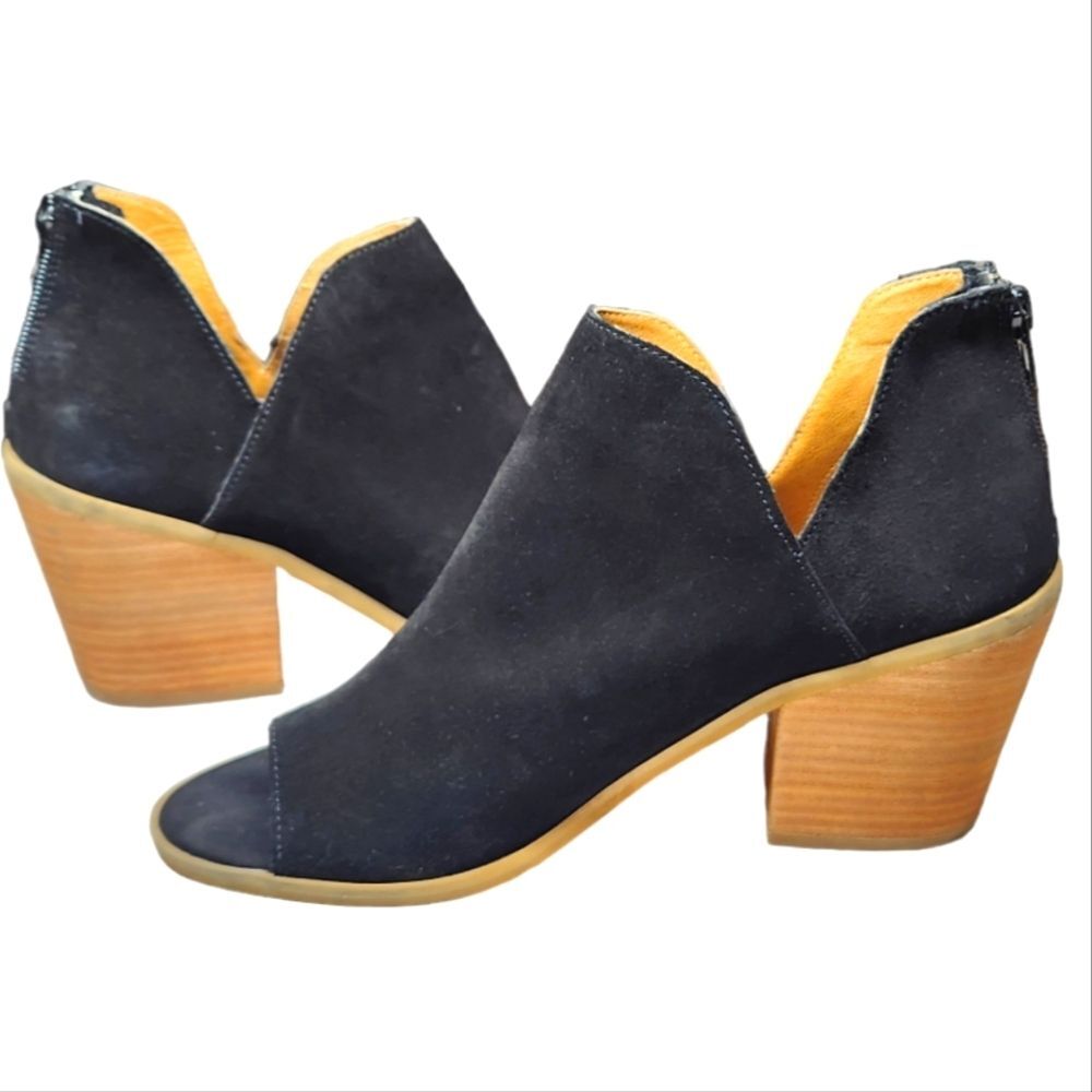 Susina Western Boots Black Suede Ankle Booties Leather Open Toe Heel 8.5 Boho